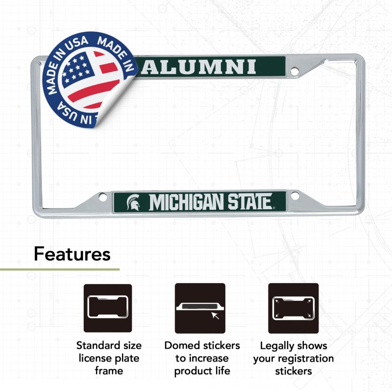 Michigan State University Metal License Plate Frame And Sticker Alumni Combo Officially Licensed Zinc Alloy Universal Fit For