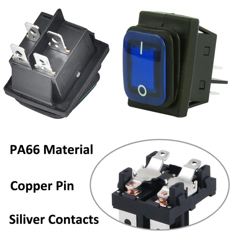 Esupport 3pcs Waterproof Round Rocker Switch Car 12v 20a Blue Led Light Indicator Toggle 4pin Terminal Control On Off Dpst
