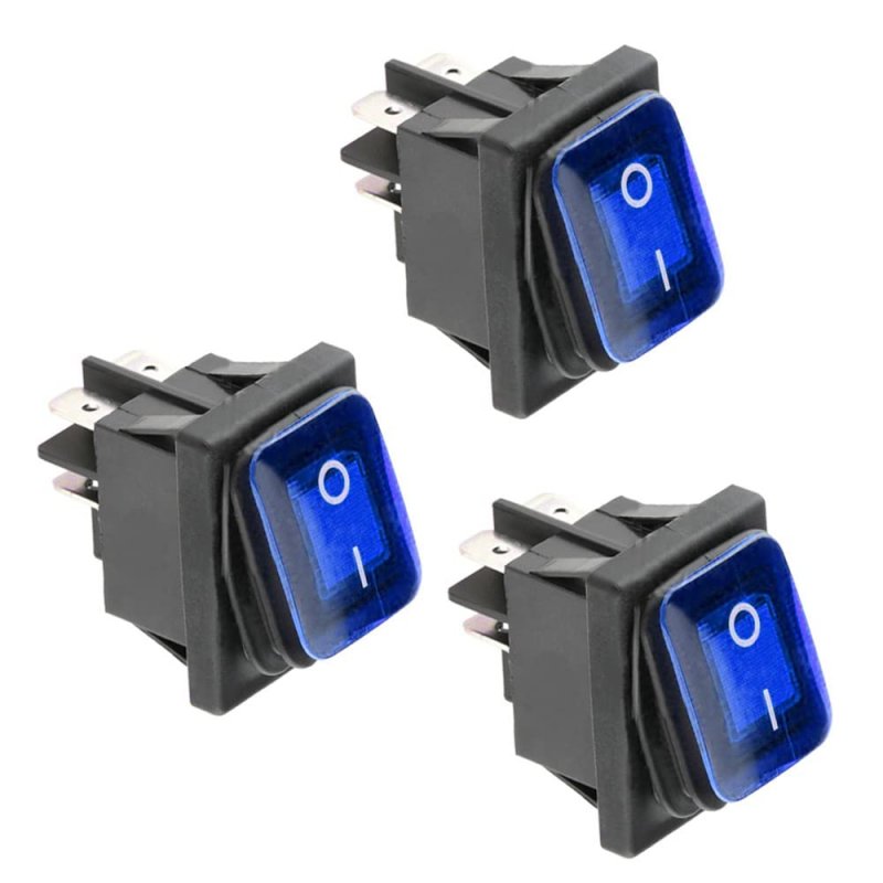 Esupport 3pcs Waterproof Round Rocker Switch Car 12v 20a Blue Led Light Indicator Toggle 4pin Terminal Control On Off Dpst
