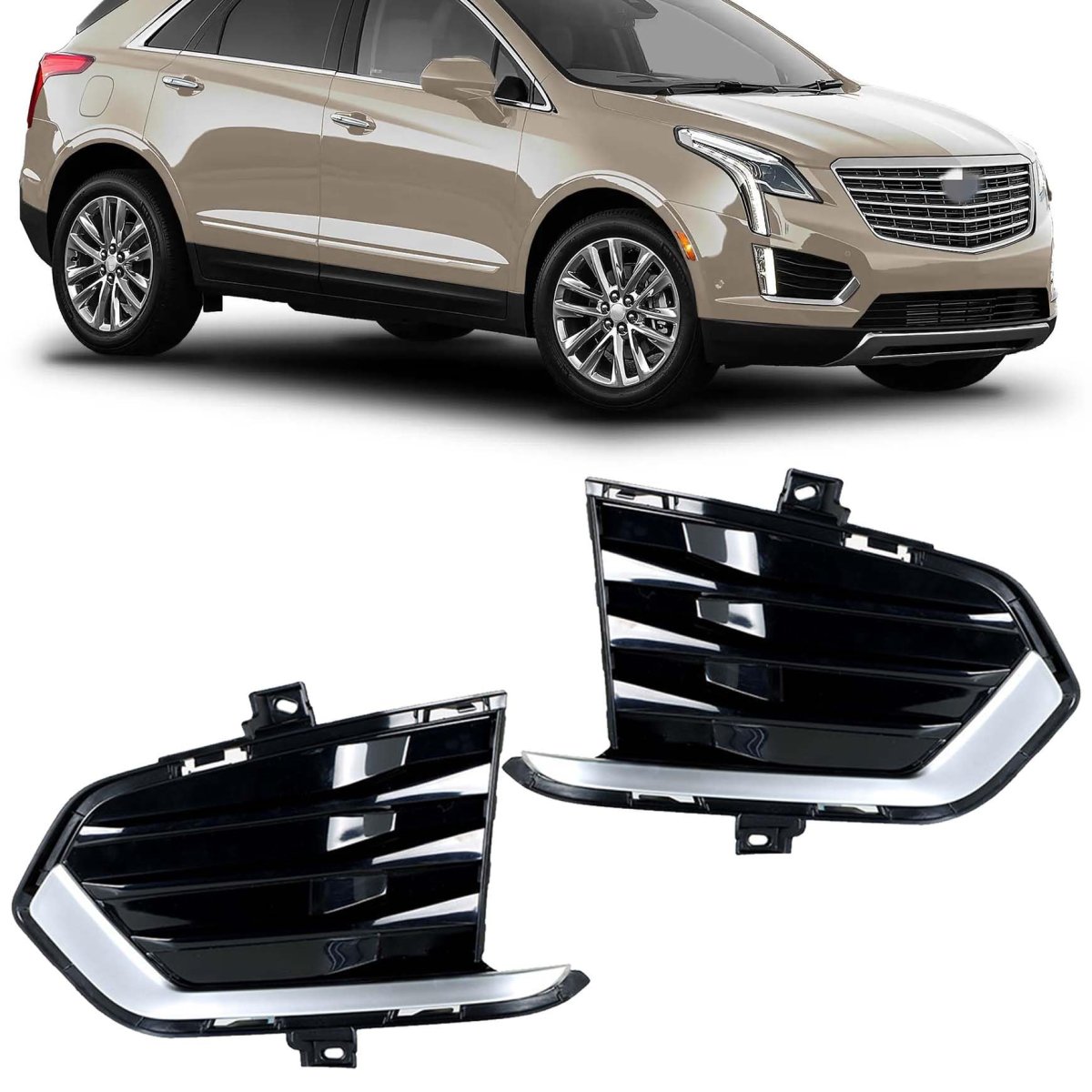 Front Bumper Fog Light Bezel Covers Assembly For Xt5 2017 2018 2019 Left And Right Side 2 Pack With Chrome Trim Replacement