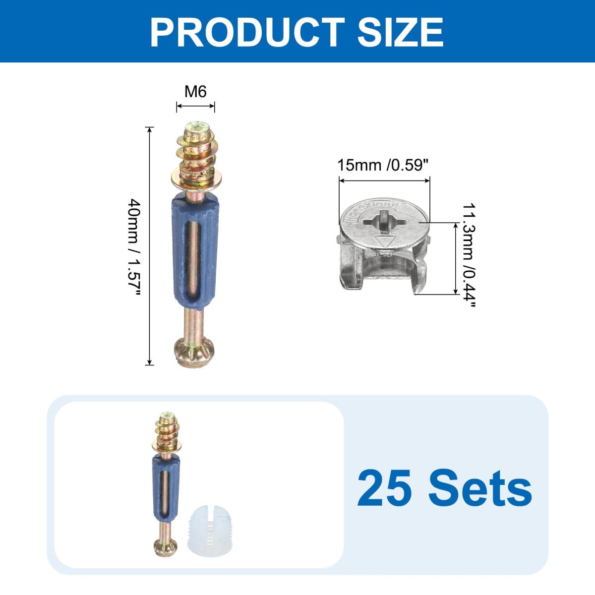 25 Set Cam Locking Screws And M6x40mm Furniture Connecting Fitting 15x11 2mm Bolts Dowels For Table Cabinet Assembly Pale Blue