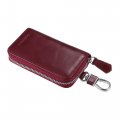 Leather Car Key Fob Case Holder Smart Keychain Protector Cover With Metal Hook Universal For Men And Women Wine Red 