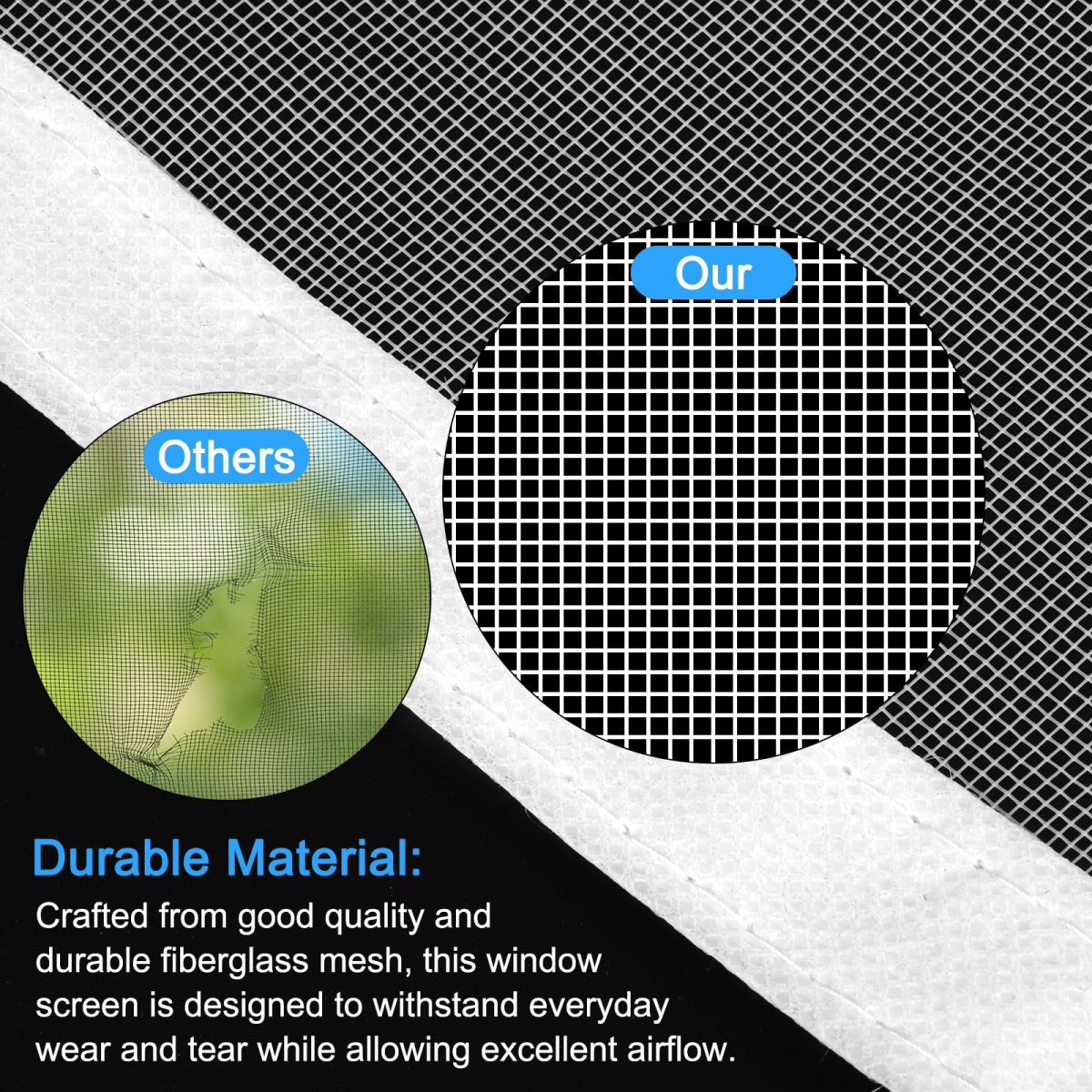 Window Screen Mesh 35 X 59 Diy Fiberglass Netting White Frame With Hook And Loop Adhesive Edging For Bedroom Living Room