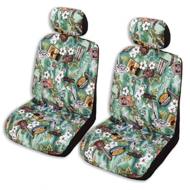 Winnie Fashion Made In Hawaii Green Kona Music Hawaiian Separate Headrest Cover Set Of 2