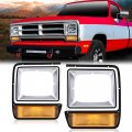 G-plus Headlight Bezel W Corner Parking Light Compatible With Dodge Pickup Truck 1986-1990 Headlamp Head Doors Bezels Pair Set