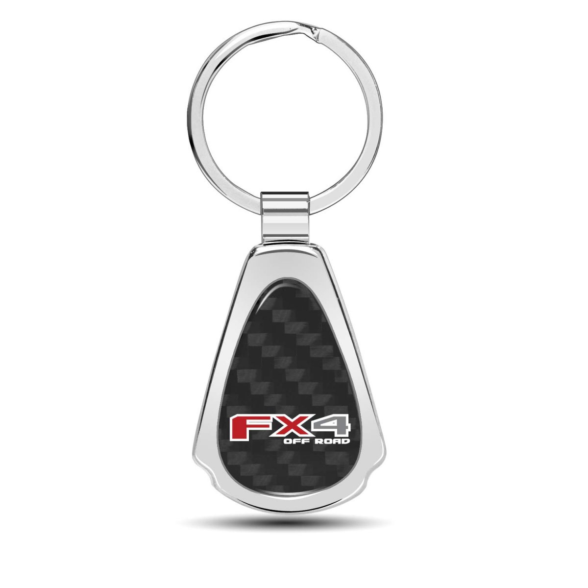 Ford F-150 Fx4 Off Road Real Black Carbon Fiber Chrome Metal Teardrop Key Chain 3 25 In X 1
