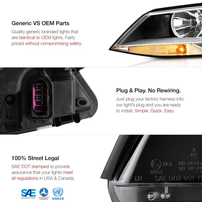 Chrome Bezel Oe-style Headlight Headlamp Assembly For 2011-2018 Vw Mk6 Jetta Sedan Halogen Model Driver Passenger Side