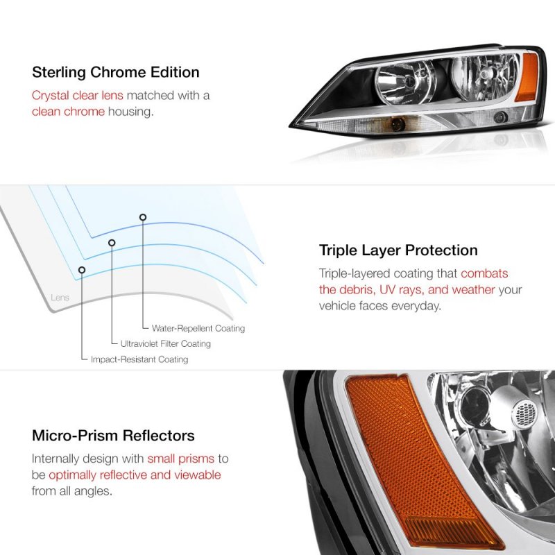 Chrome Bezel Oe-style Headlight Headlamp Assembly For 2011-2018 Vw Mk6 Jetta Sedan Halogen Model Driver Passenger Side