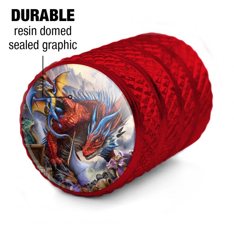 Red Dragon And Baby Dragons Valve Stem Caps For Tire Rim Wheel Aluminum