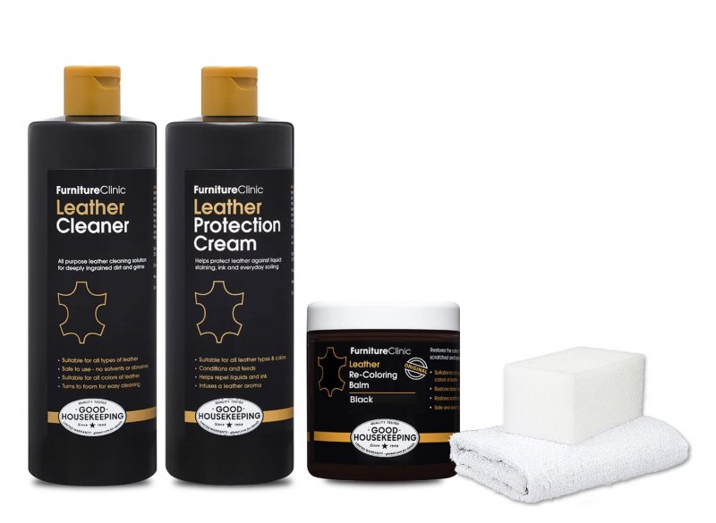 Leather Complete Restoration Kit Black 5 Piece Set With Cleaner Protection Cream Recoloring Balm Sponge And Cloth