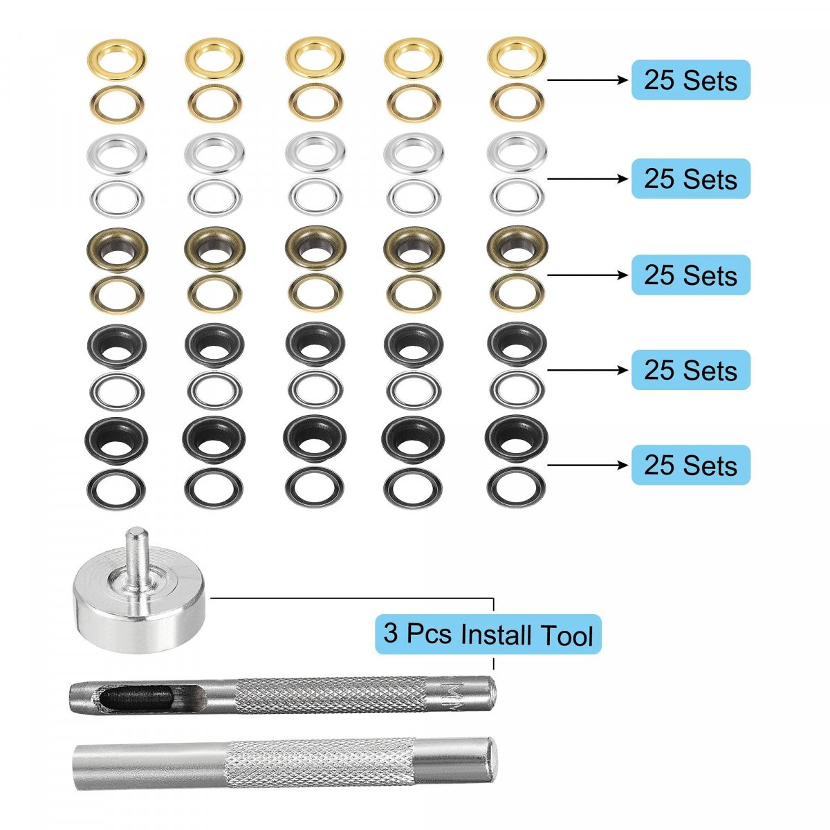 Grommet Tool Kit 100 Sets 3 16 Copper Grommets Eyelets With Pcs Install 5 Colors 5mm Inside Dia