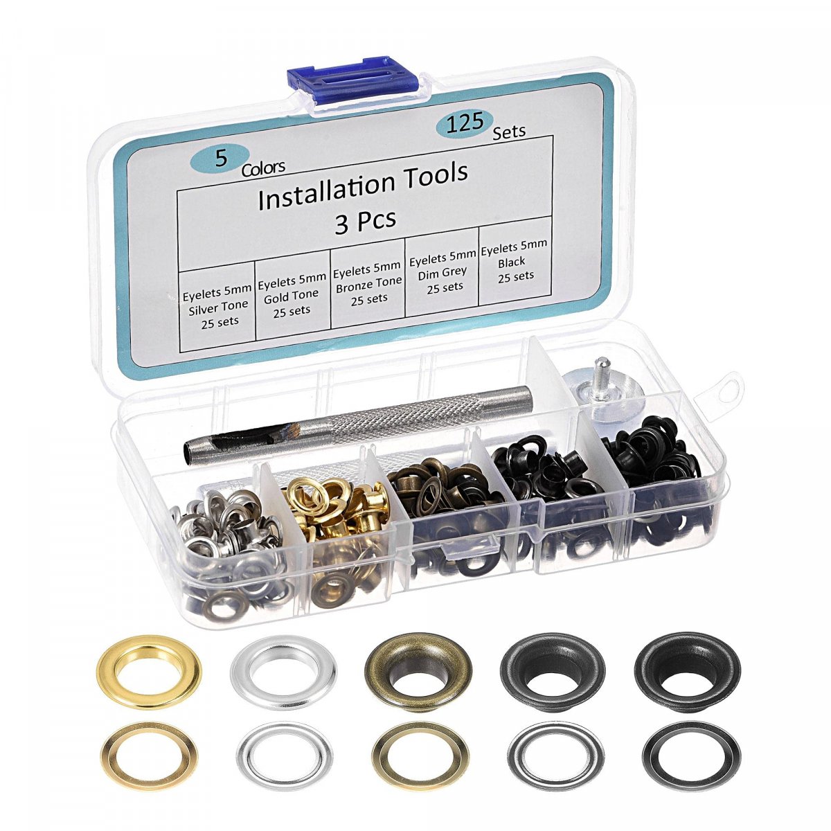 Grommet Tool Kit 100 Sets 3 16 Copper Grommets Eyelets With Pcs Install 5 Colors 5mm Inside Dia