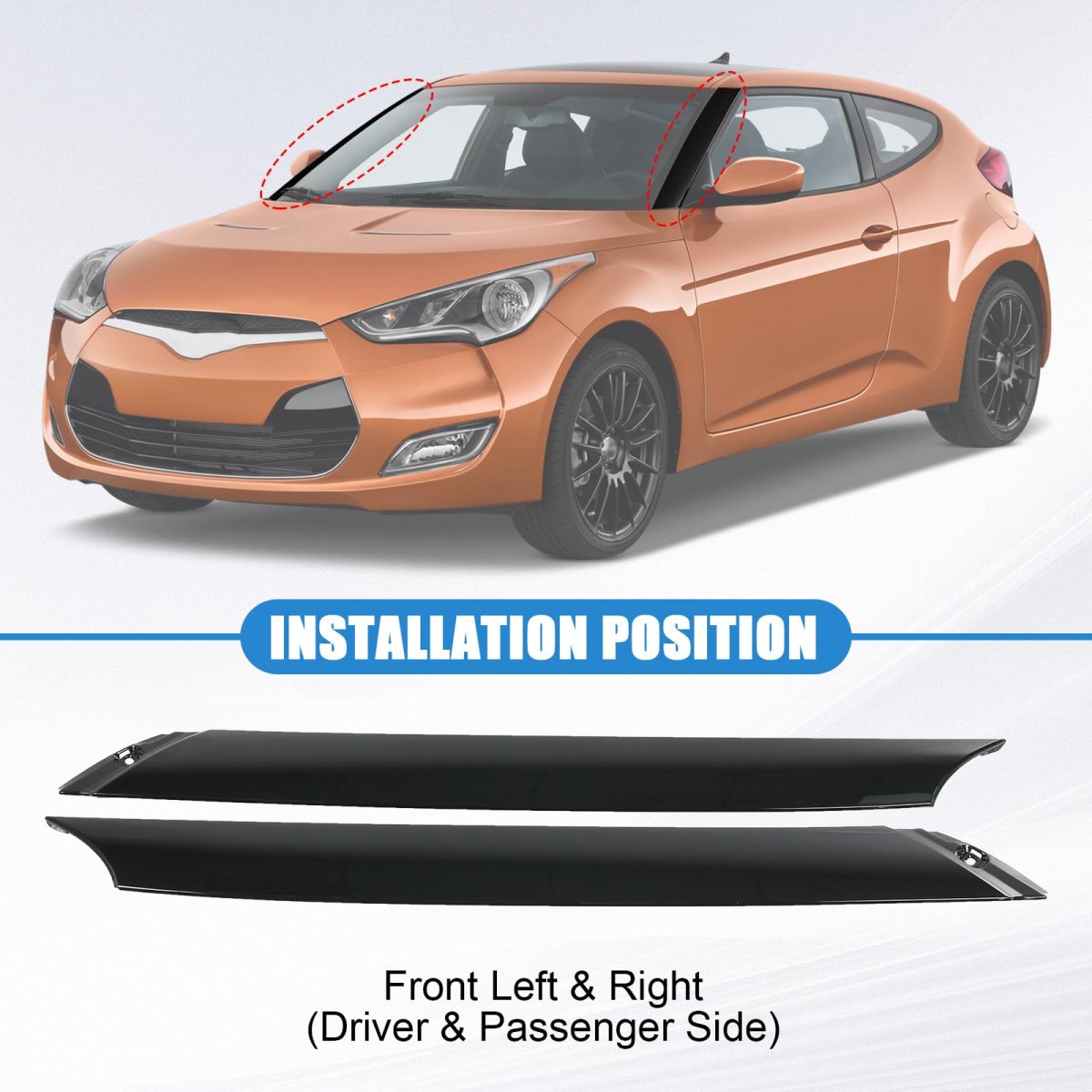 A-pillar Trim Molding Windshield Set Left Right Replacement For Hyundai Veloster 2012-2017 Outer Driver Passenger Side