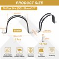 5pcs 89mm 3-1 2 Cable Clamp Hole 304 Stainless Steel Rubber Coated Cushion Insulated Clamps U Holder Pipe Strap With