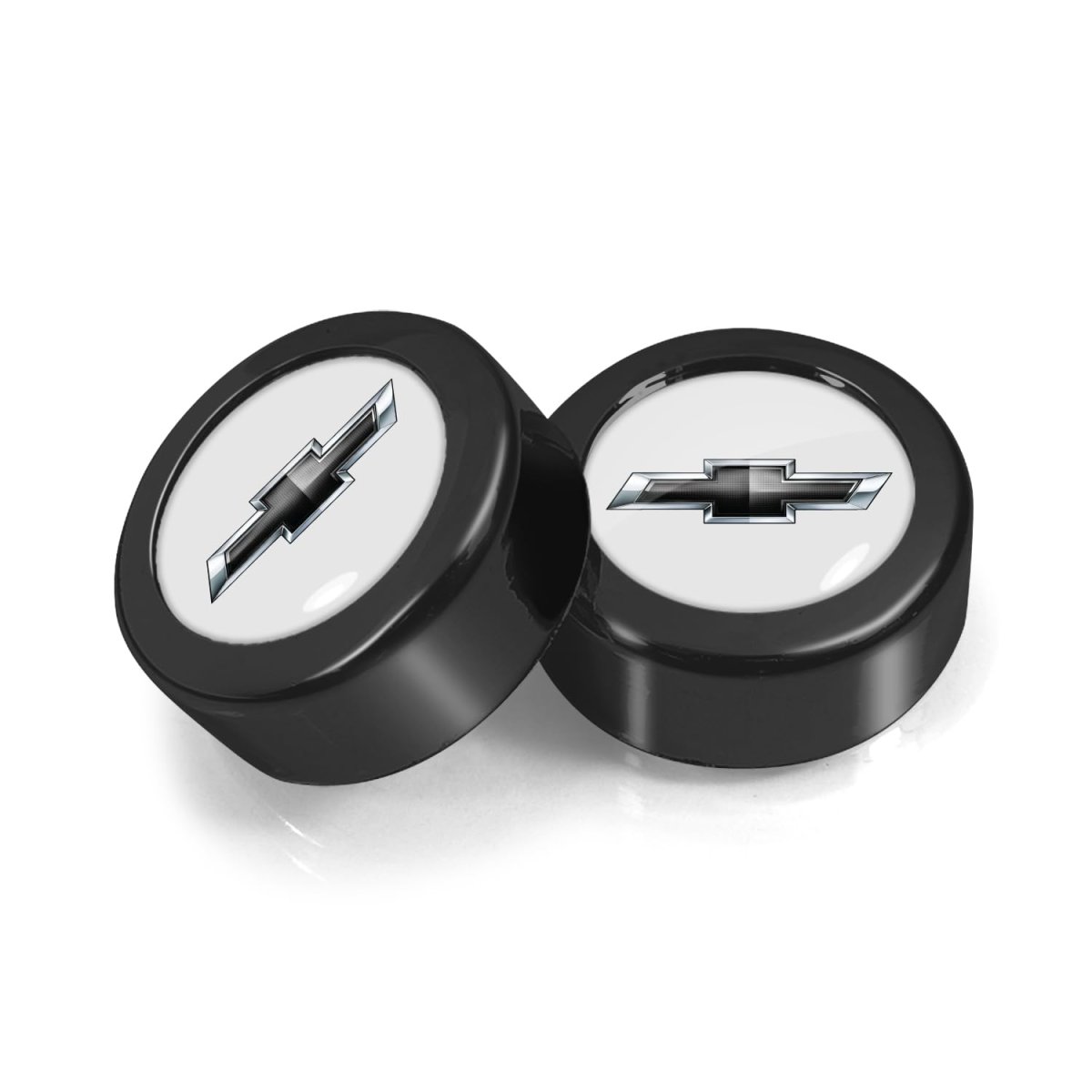 Chevrolet Black Logo In White On License Plate Frame Screw Cover Set Two Piece Abs Plastic 0 7 Official Licensed For Cars