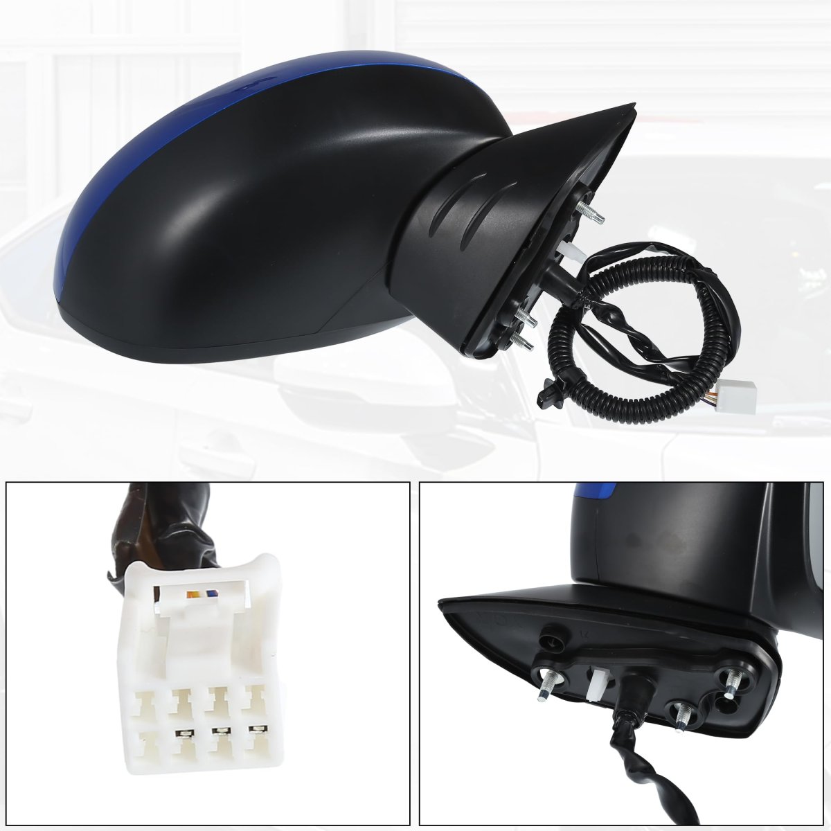 Door Mirror Assembly Right Passenger Side For Honda Civic 2022-2023 Power Glass Non-heated Manual Folding 3 Pins Blue Paint To