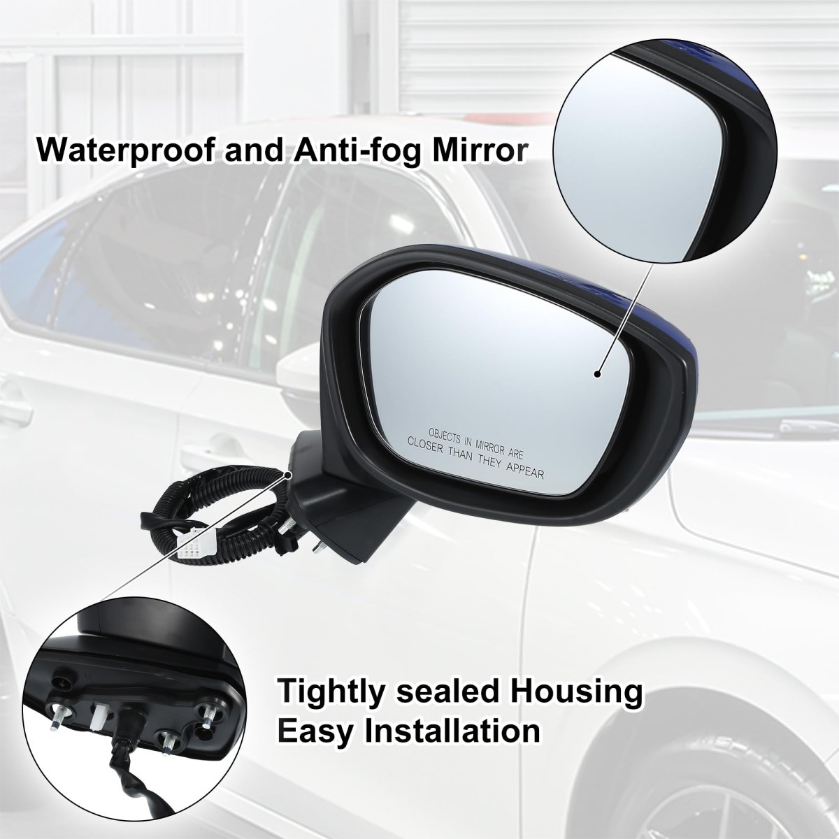 Door Mirror Assembly Right Passenger Side For Honda Civic 2022-2023 Power Glass Non-heated Manual Folding 3 Pins Blue Paint To