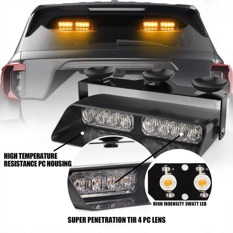 Wineco 2 In 1 Emergency Dash Strobe Lights Safety Flashing Warning Hazard Interior Front Rear Windshield Deck Split Light Bar W