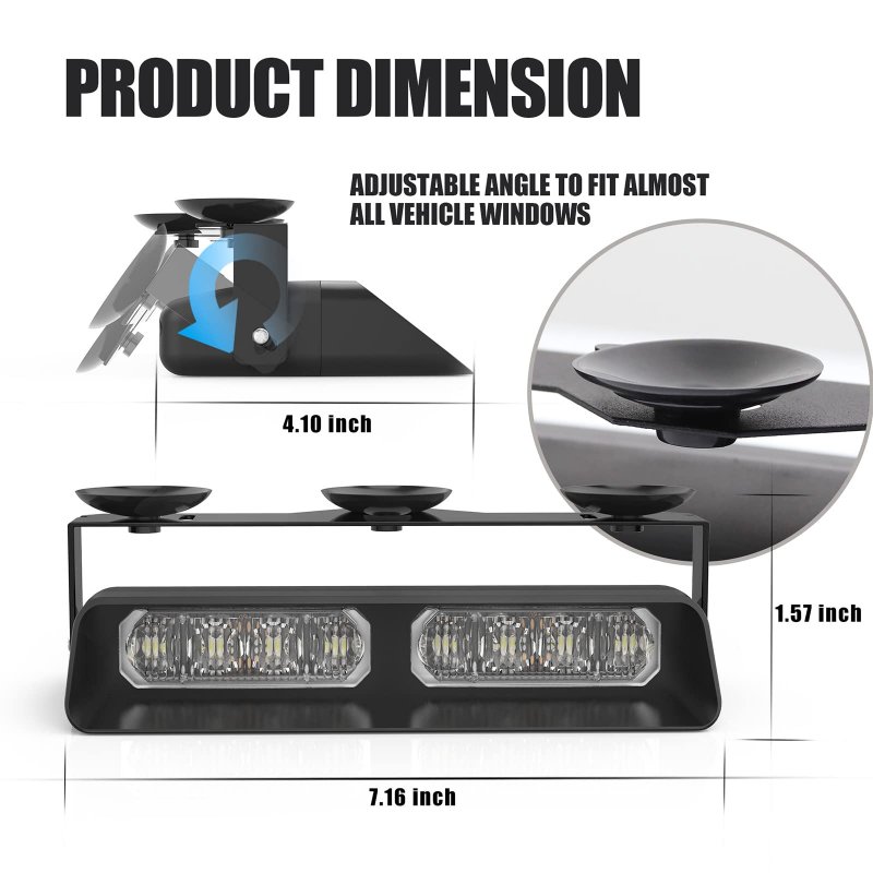 Wineco 2 In 1 Emergency Dash Strobe Lights Safety Flashing Warning Hazard Interior Front Rear Windshield Deck Split Light Bar W