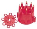 8433 Red V8 Distributor Cap With Hei Terminals And Spark Plug Wire Retainer 