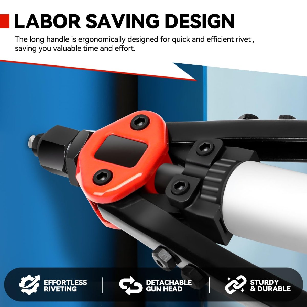 Universal Hand Riveter Tool Set With Collection Bottle And 5 Replaceable Nosepieces Red Black Alloy Steel Riveting Kit