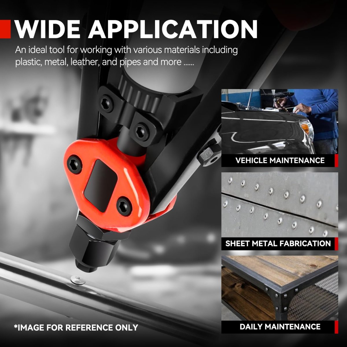 Universal Hand Riveter Tool Set With Collection Bottle And 5 Replaceable Nosepieces Red Black Alloy Steel Riveting Kit