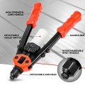Universal Hand Riveter Tool Set With Collection Bottle And 5 Replaceable Nosepieces Red Black Alloy Steel Riveting Kit