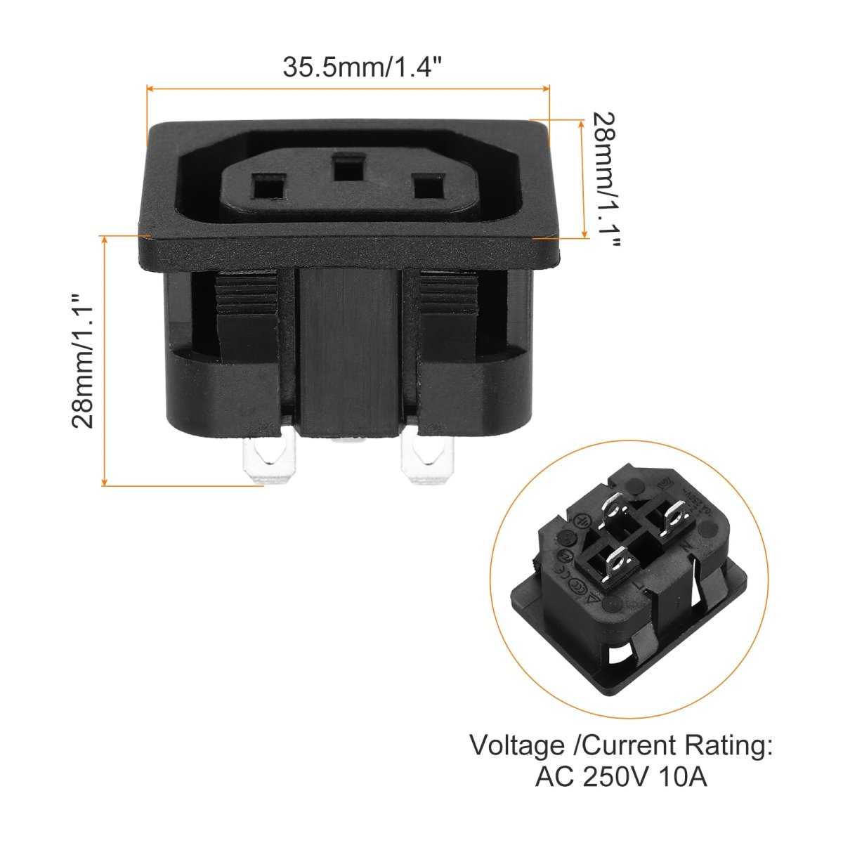 C13 Panel Mount Plug Adapter 250v Ac 10a 3 Pins Iec Inlet Module Power Socket Straight 3pcs