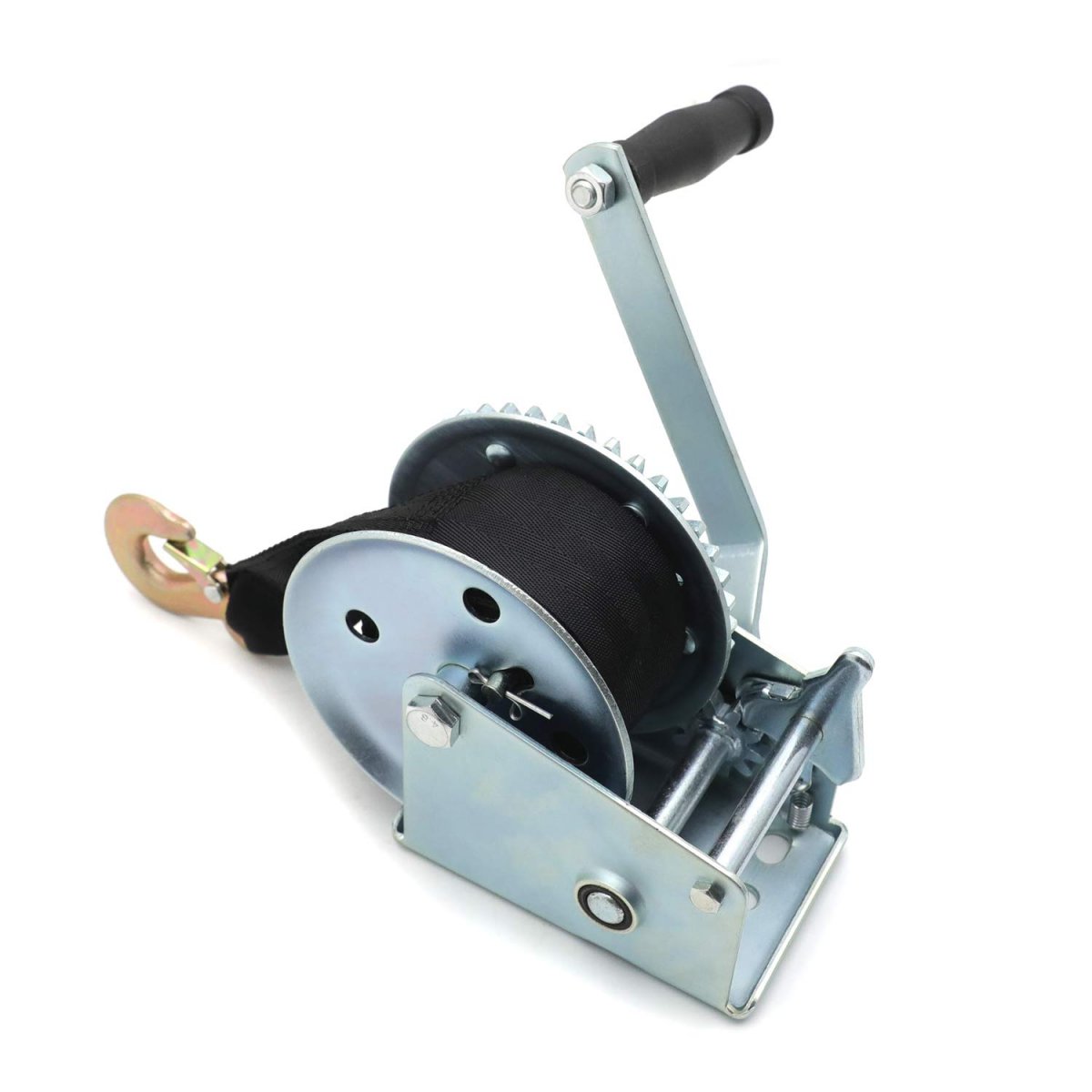 1500 Lb Hand Trailer Winch With Hook Heavy Duty Towing 4 Pilling Construction Zinc Plated Corrosion Resistant 2 In X 20 Ft