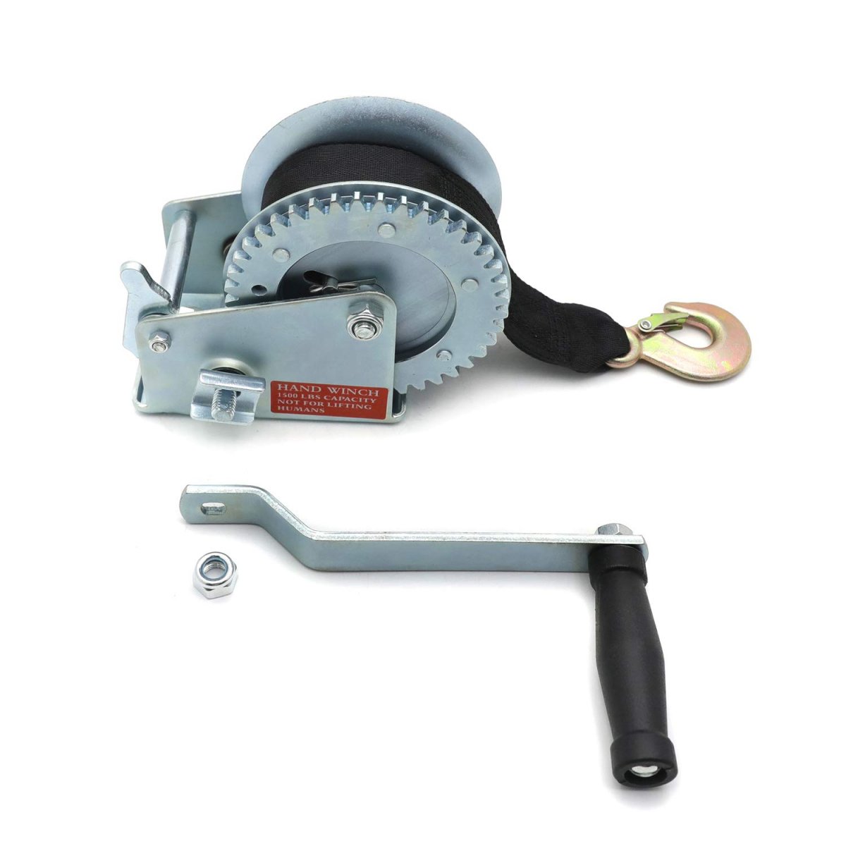 1500 Lb Hand Trailer Winch With Hook Heavy Duty Towing 4 Pilling Construction Zinc Plated Corrosion Resistant 2 In X 20 Ft