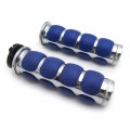 Htt- For Kawasak Mean Streak Drifter Classic- Chrome Blue Flat Top 7 8 22mm Rubber Billet Aluminum Hand Grip