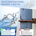 4 Set M8 2-3 Inch Inner Wide Square U Bolts 8 Length 304 Stainless Steel U-bolts With Flange Hexagon Nuts Frame Plates For