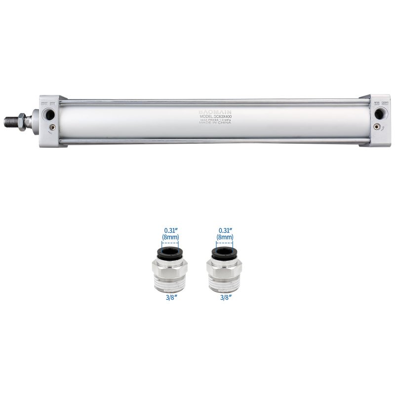 Baomain Pneumatic Air Cylinder Sc 63 X 400 Pt 3 8 Bore 2-1 2 Inch Stroke 16 Screwed Piston Rod Dual Action