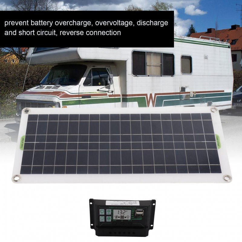 30w Polycrystalline Solar Panel Kit With 30a Dual Usb Controller 12v 24v Battery Charging System For Rvs Boats And Marine