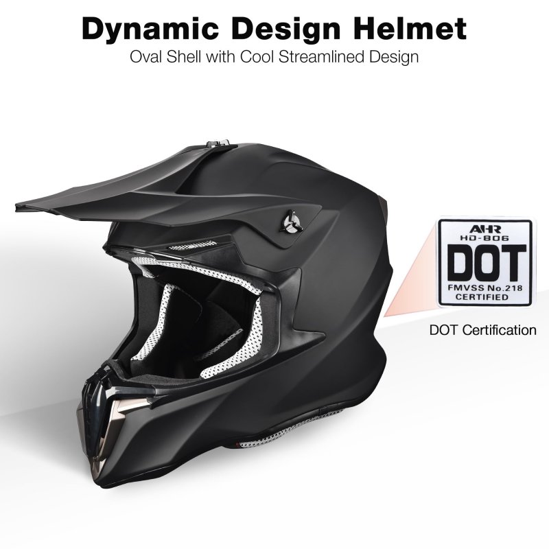 Ahr Offroad Full Face Motorcycle Helmet Motocross Dirt Atv Dot Matte Black Xl
