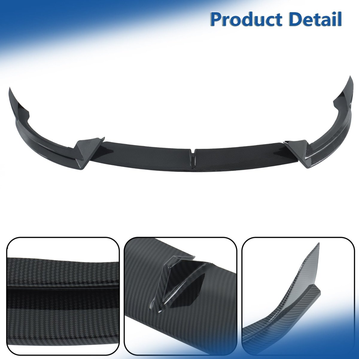 Carbon Fiber Style Front Bumper Lip Spoiler 3 Pieces Replacement For Model Y 2020 2021 2022 2023 2024
