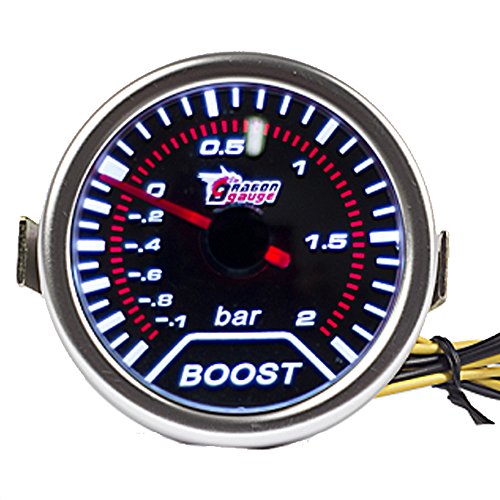 Universal Bar Turbo Boost Gauge Meter Kit 2 In 52mm Smoke Tint Lens With White Led Display And Red Illuminated Needles For Car