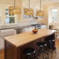 Farmhouse Plug In Pendant Light Fixture Rustic Ceiling Hanging Lamp With Cord Adjustable Woven Rattan Wicker Water Lettuce