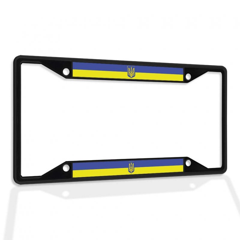 Fastasticdeals Metal Insert License Plate Frame Ukrainian Flag With Trident Ensign Weatherproof Car Accessories Black 4 Holes