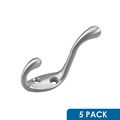 5 Pack Rok Hardware Heavy Duty Dual Home Closet Wall Towel Coat Hook 3-1 2 Brushed Chrome Rokch101bch