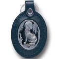 Wolf Genuine Leather Key Chain 3 In Length Oval Shape With 3d Carved Detail And Hand Enameled Finish Black 
