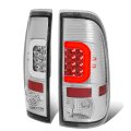 Pair Chrome Housing Clear Lens 3d Led Light Bar Tail Lights For Ford Super Duty 