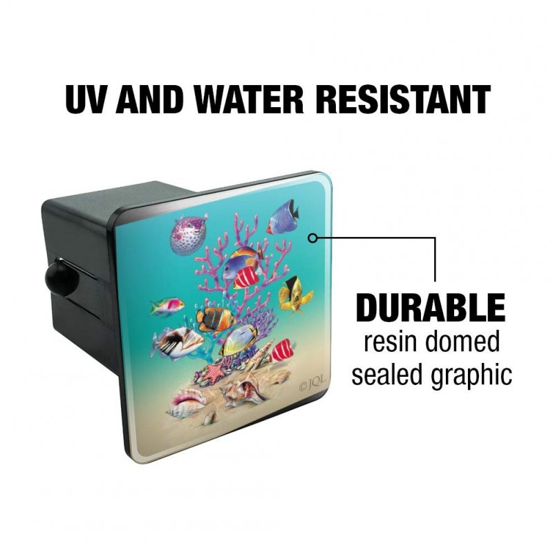 Coral Fish Ocean Bottom Garden Shells Diving Tow Trailer Hitch Cover Plug For 2 In Receivers Black Abs Plastic With Uv