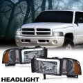 G-plus Headlight Head Lamps Compatible With 1994-2001 Dodge Ram 1500 1994-2002 2500 3500 Smoky Lens Chrome Housing Amber