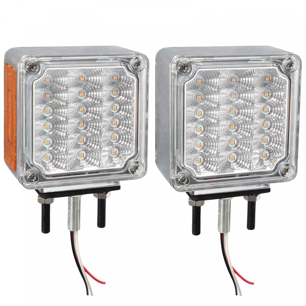 2 Pcs Square Double Face Led Turn Signal Parking Lights Clear Lens Amber Pedestal Fender Stud Mount For Trucks Trailers And Rv