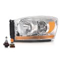 Headlights Assembly W Bulbs Light Bar Left Driver Side For Dodge Ram 1500 2006-2008 Fit 2500 3500 2006-2009 Clear Lens Chrome 