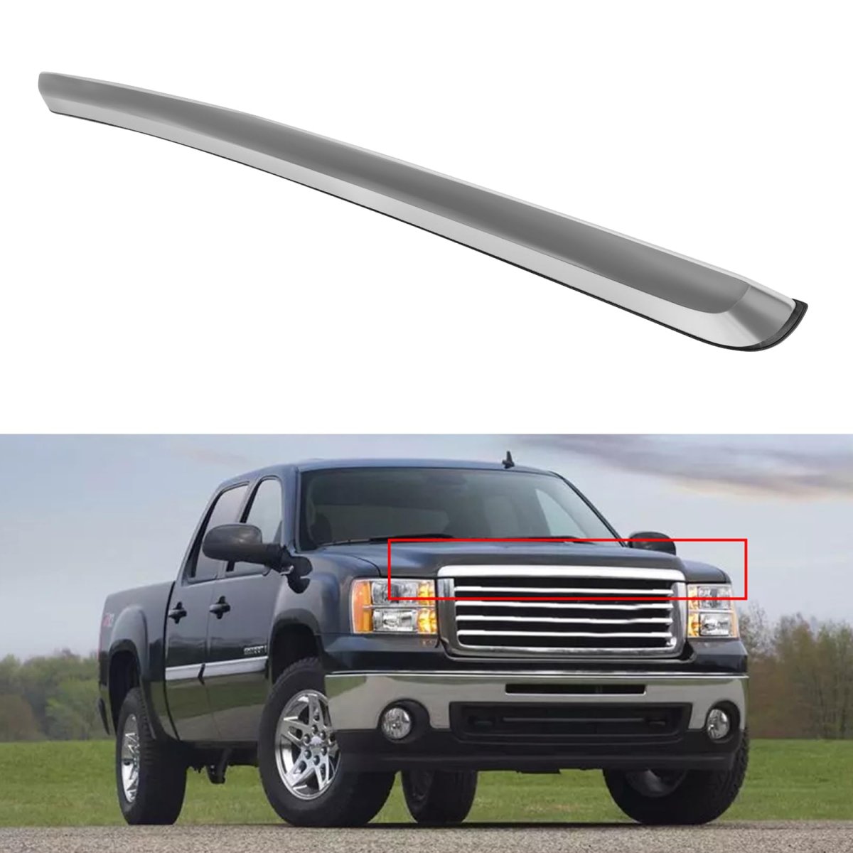 Front Hood Molding Trim For Gmc Sierra 1500 2500 3500 Hd 2007 2013 Silver Chrome Finish Abs Plastic Replacement Moulding