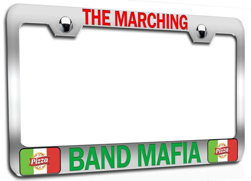 Marching Band Mafia Italian Italy Chrome Metal License Plate Frame Tag Holder Heavy Duty Stainless Steel Universal Fit For Us