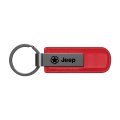Jeep Willys Star Red Pu Leather Strap Gunmetal Black Metal Bar Key Chain Official Licensed