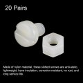 Uxcell 20 Pairs Nylon Screw Nut Assortment M5x8mm Slotted Pan Head Screws M5 Hex Nuts For Machinery Electronics White